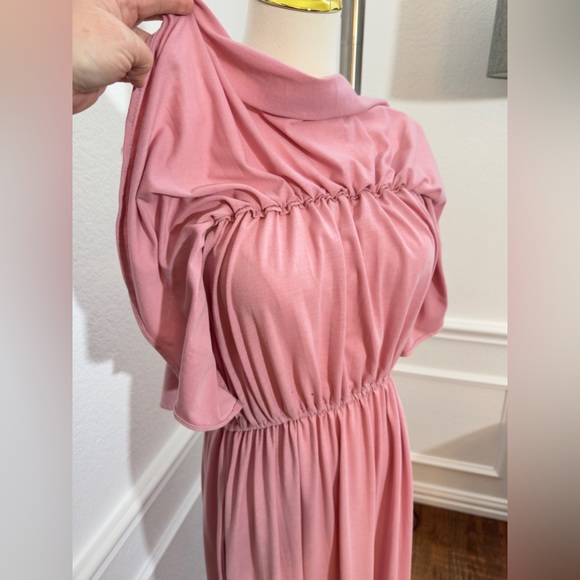MAUVE Flowy Off The Shoulder Ruffle Party Dress Side Split Beach Maxi + POCKETS! - Picture 8 of 17